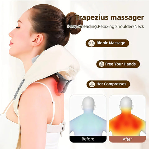 Masseur cervical & dos Shiatsu sans fil avec chaleur | Massage électrique des tissus profonds pour nuque, épaules & lombaires