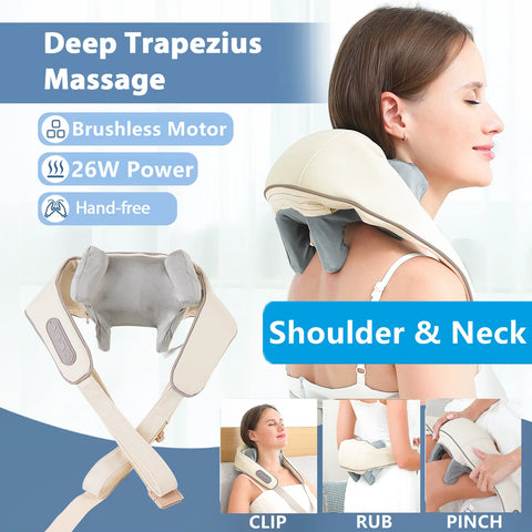 Châle de massage sans fil | Pétrissage profond du cou & du dos, moteur puissant 26W